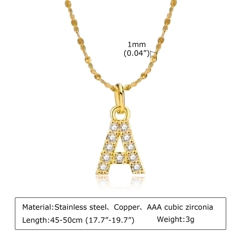 Minimalist Letter 201 Stainless Steel Copper Inlay Artificial Diamond Pendant Necklace