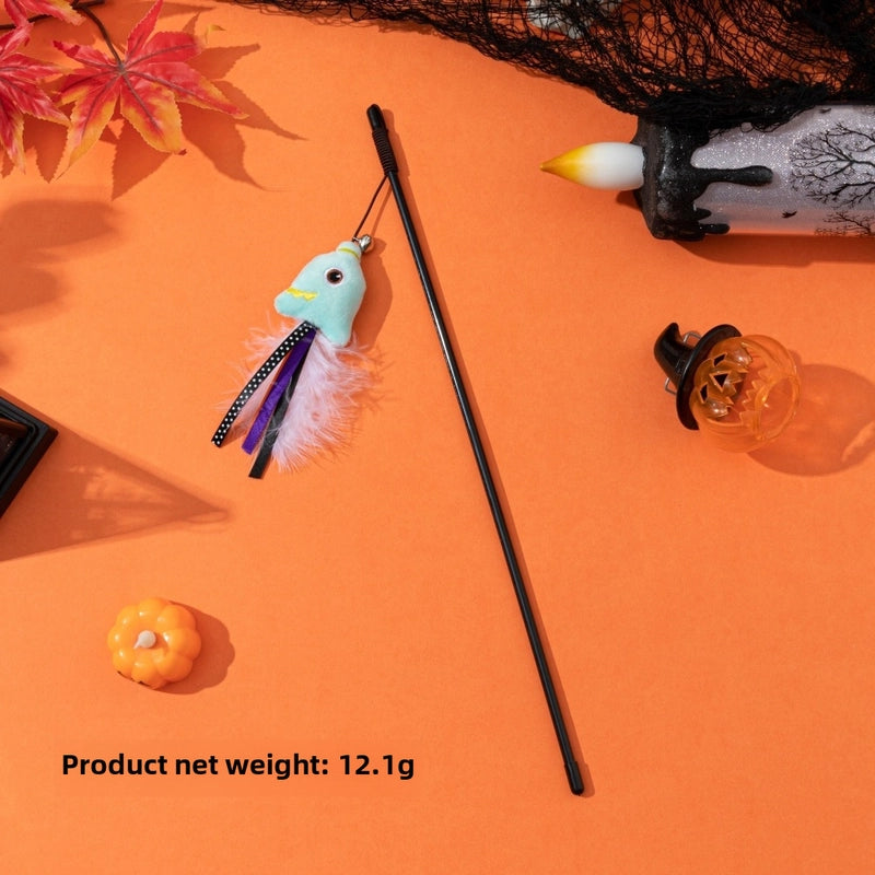 Halloween Funny Cat Stick Cartoon Doll Feather Bell Series New Halloween Cat Toy Manufacturer