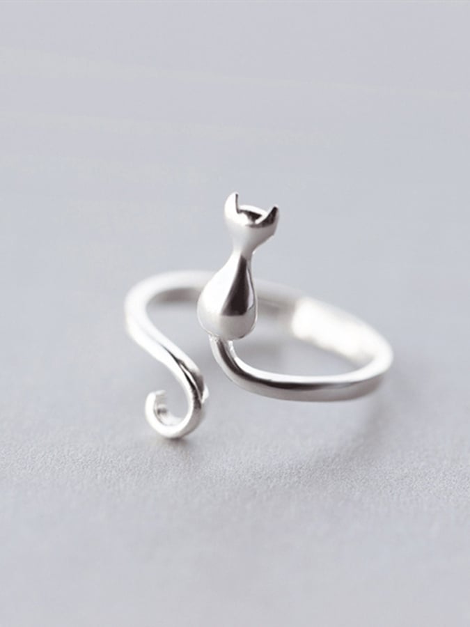 Ladies Fashionable And Personalized Geometric Cat Multi-Element Design Open Ring