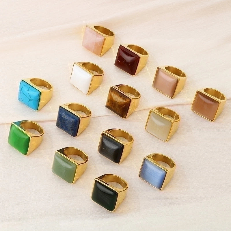 Vintage Style Geometric Square Stainless Steel 18K Gold Plated Plating Rings