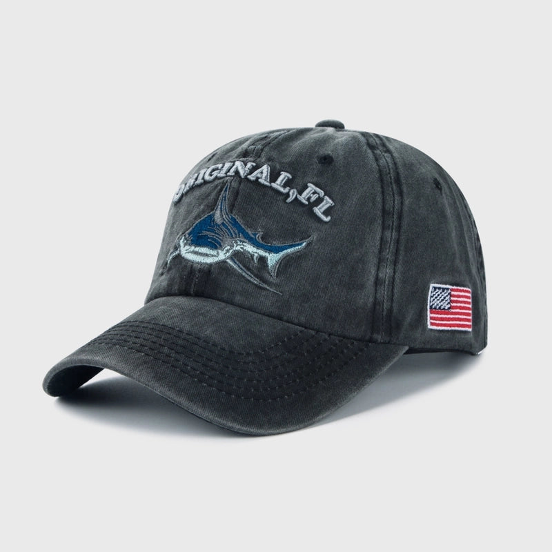 Fashion Baseball Caps Cartoon Washed And Old Embroidered Shark Caps
