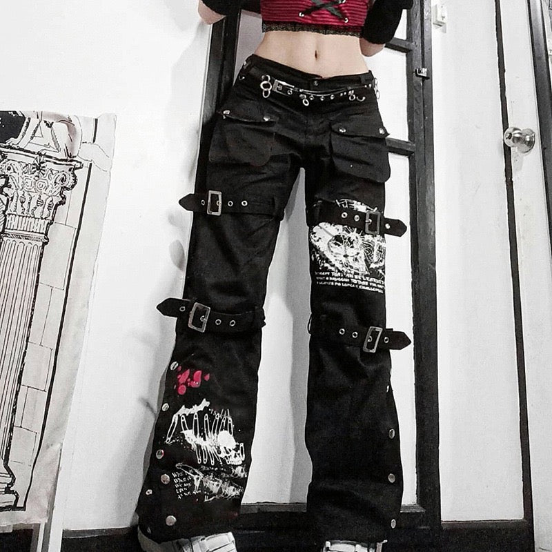 Punk Metal Buckle Jeans  KF9933