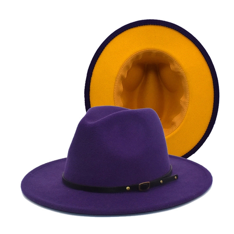 New Women's Woolen Top Hat Fashion Red And Black Color-matching Hat Women's Flat-brimmed Jazz Hat