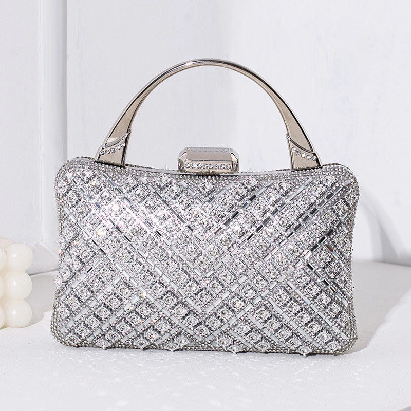 Silver Gold Red Nylon Color Block Square Evening Bags