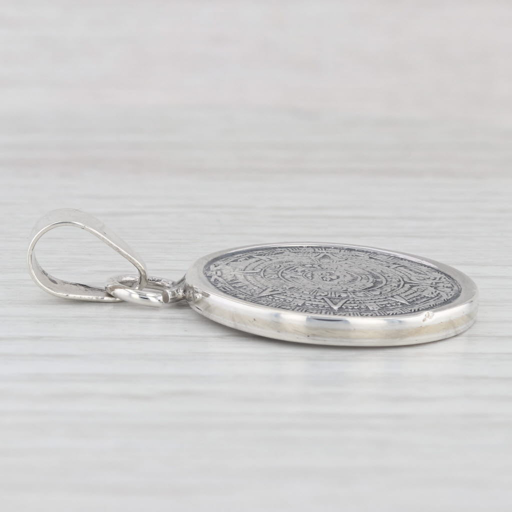 Aztec Sun Calendar Coin Medallion Pendant Sterling Silver