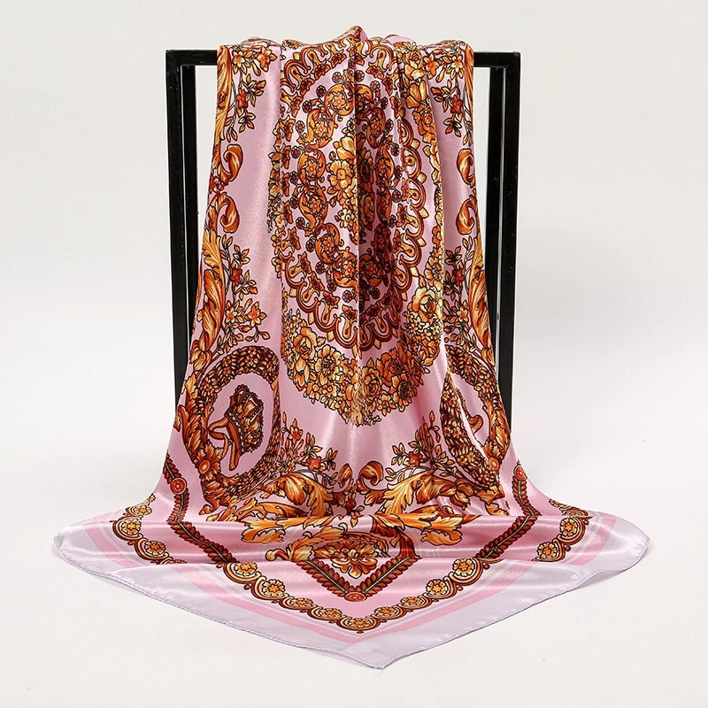 Unisex Streetwear Stripe Cashew Nuts Flower Satin Printing Silk Scarf