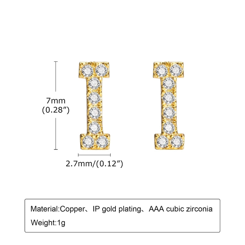 1 Pair Minimalist Letter Inlay Copper Zircon Ear Studs
