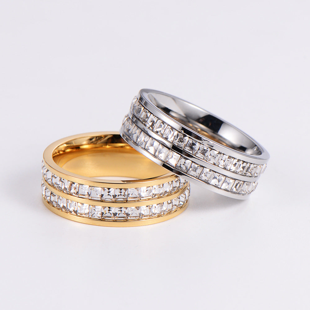 Hexagon Geometric Stainless Steel Zircon Inlay Rings