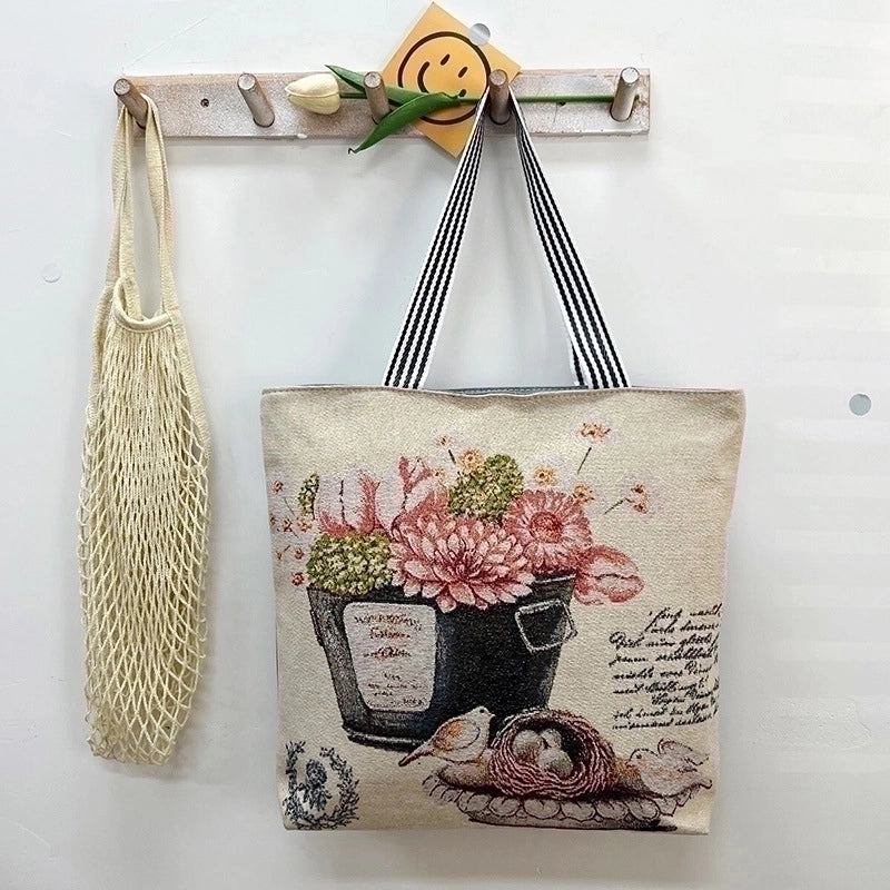 Women's Vintage Style Flower Canvas Shopping Bags
