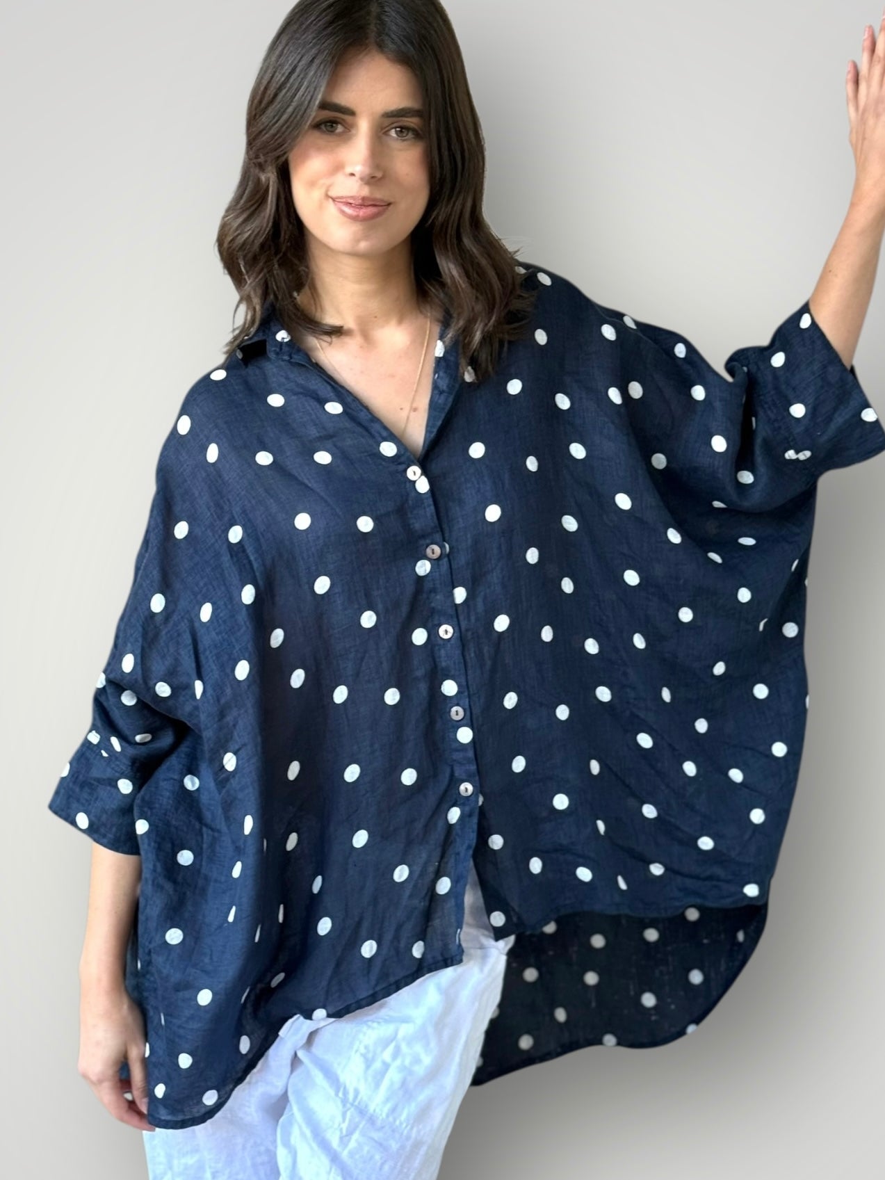 issey shirt - navy spot linen