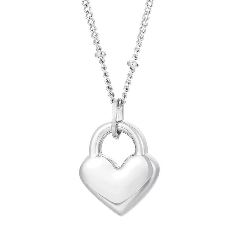 Minimalist Heart Shape Titanium Steel Resin 18K Gold Plated Inlay Pendant Necklace
