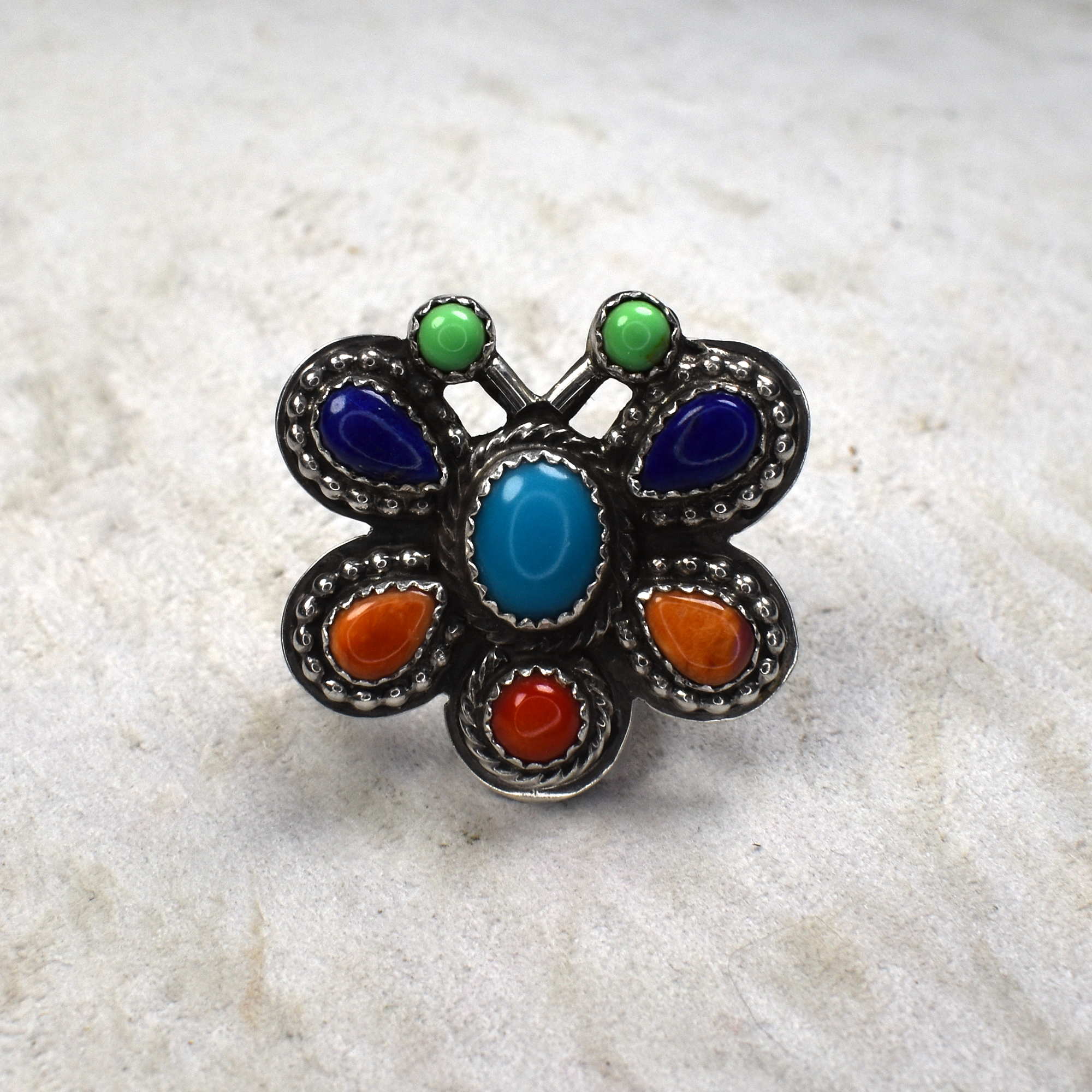 Multi-Stone Hand-Tooled Butterfly Ring