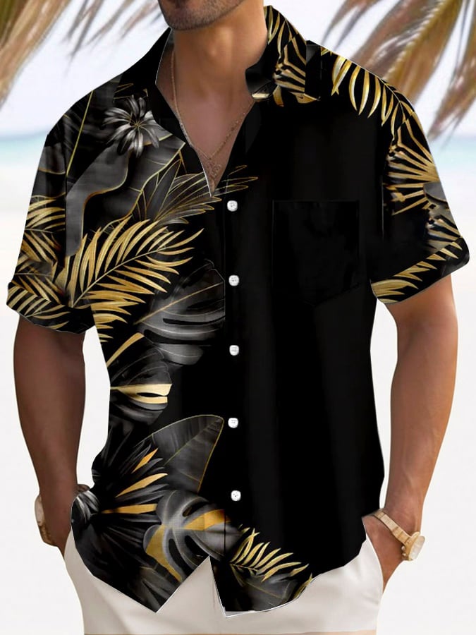 Men's Palm Tree Leaves Short Sleeve Shirt