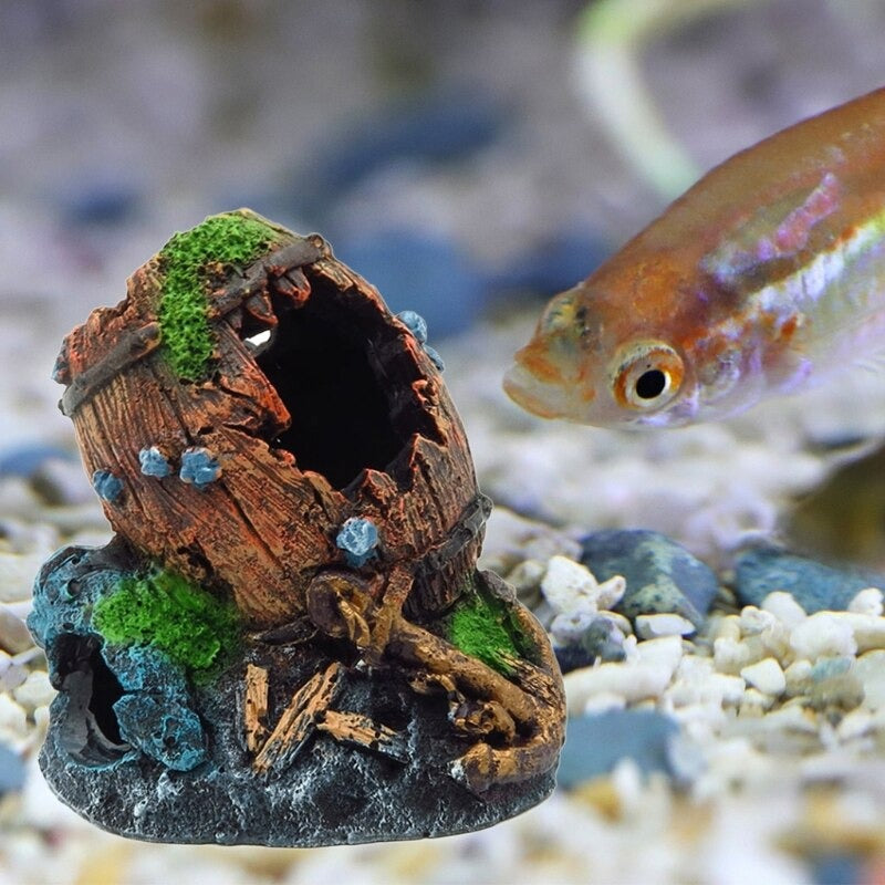 Resin Broken Barrel Ornament For Aquarium