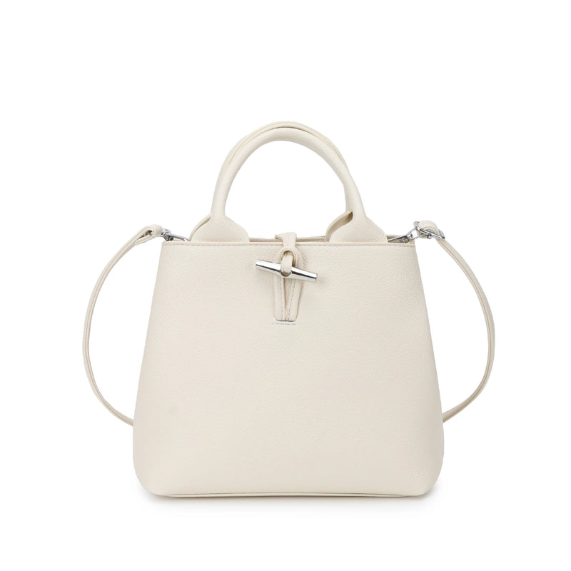 Women's Pu Leather Solid Color Classic Style Sewing Thread Bucket Zipper Lock Clasp Crossbody Bag
