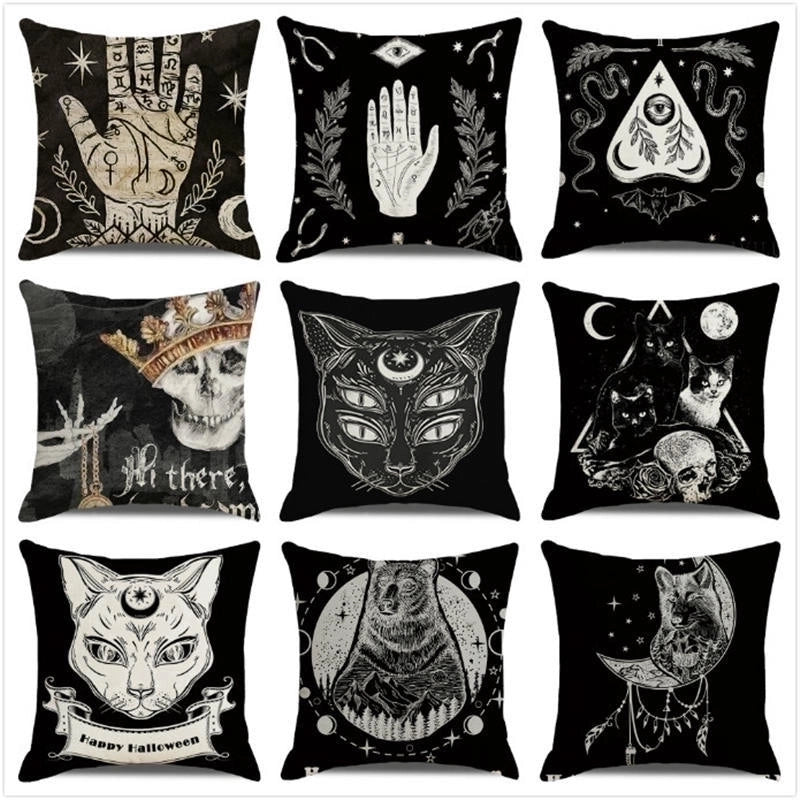 Halloween Retro Punk Palm Skull Cotton Pillow Cases Couch & Sofa Decor