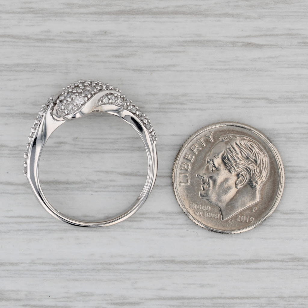 Pave Diamond Heart Bypass Ring 0.52ctw 14k White Gold Size 9