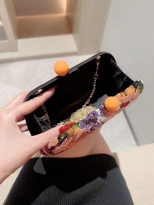 Orange Polyester Flower Embroidery Embroidery Evening Bags