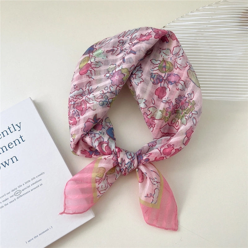 Women's Cartoon Style Cute Sweet Ditsy Floral Cotton And Linen Kerchief