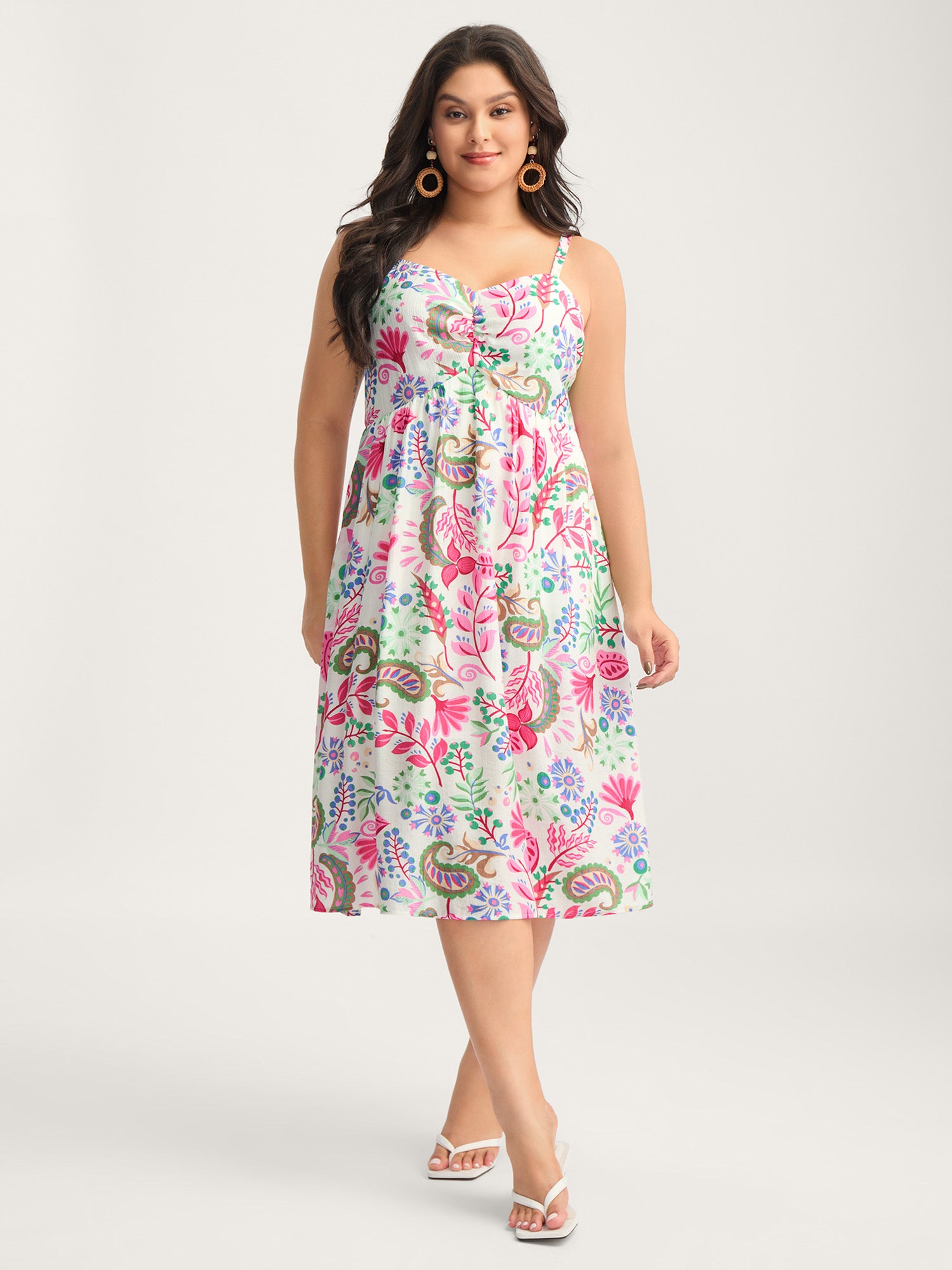 Backless Bow Paisley Print Cami Midi Dress