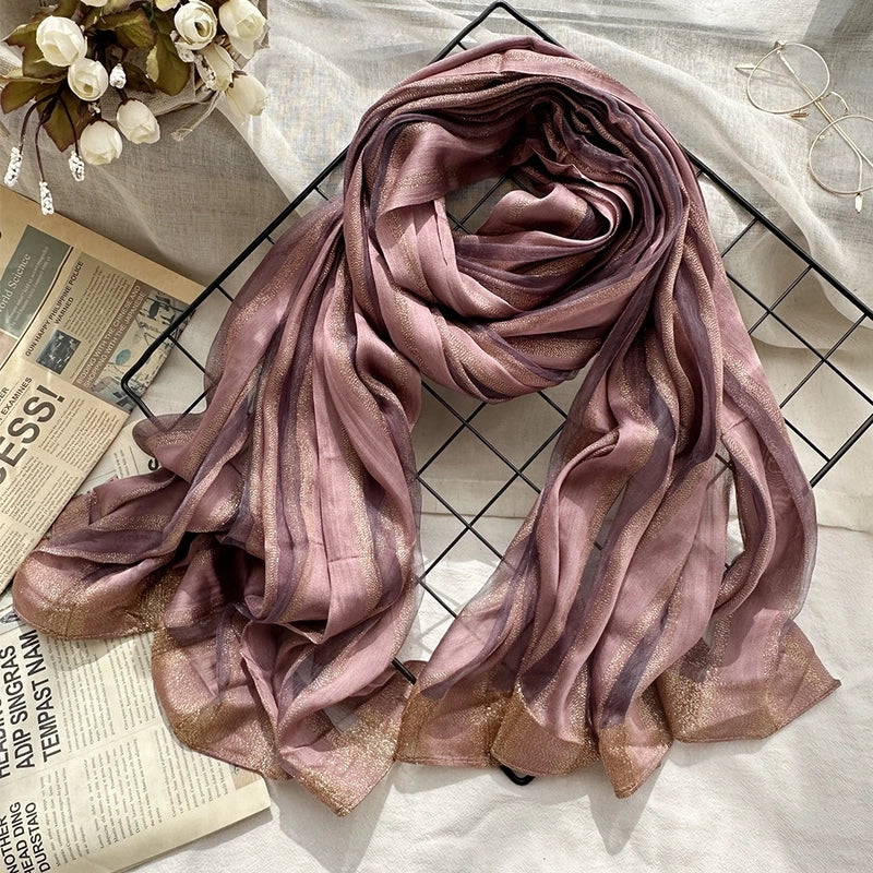 Women's Elegant Sweet Color Block Silk Silk Scarf