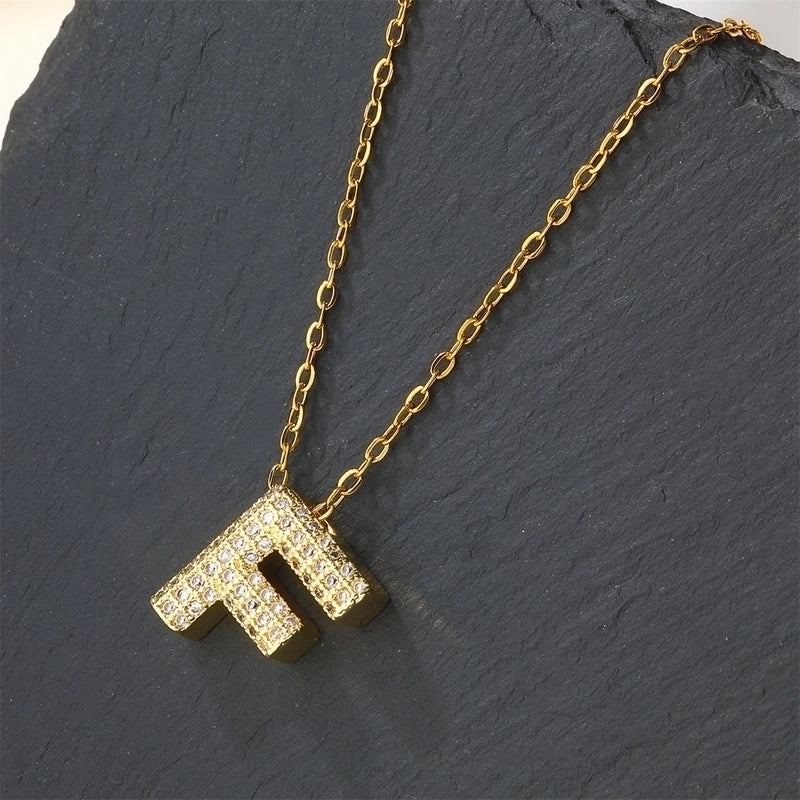 Copper 18K Gold Plated Casual Minimalist Inlay Letter Zircon Pendant Necklace