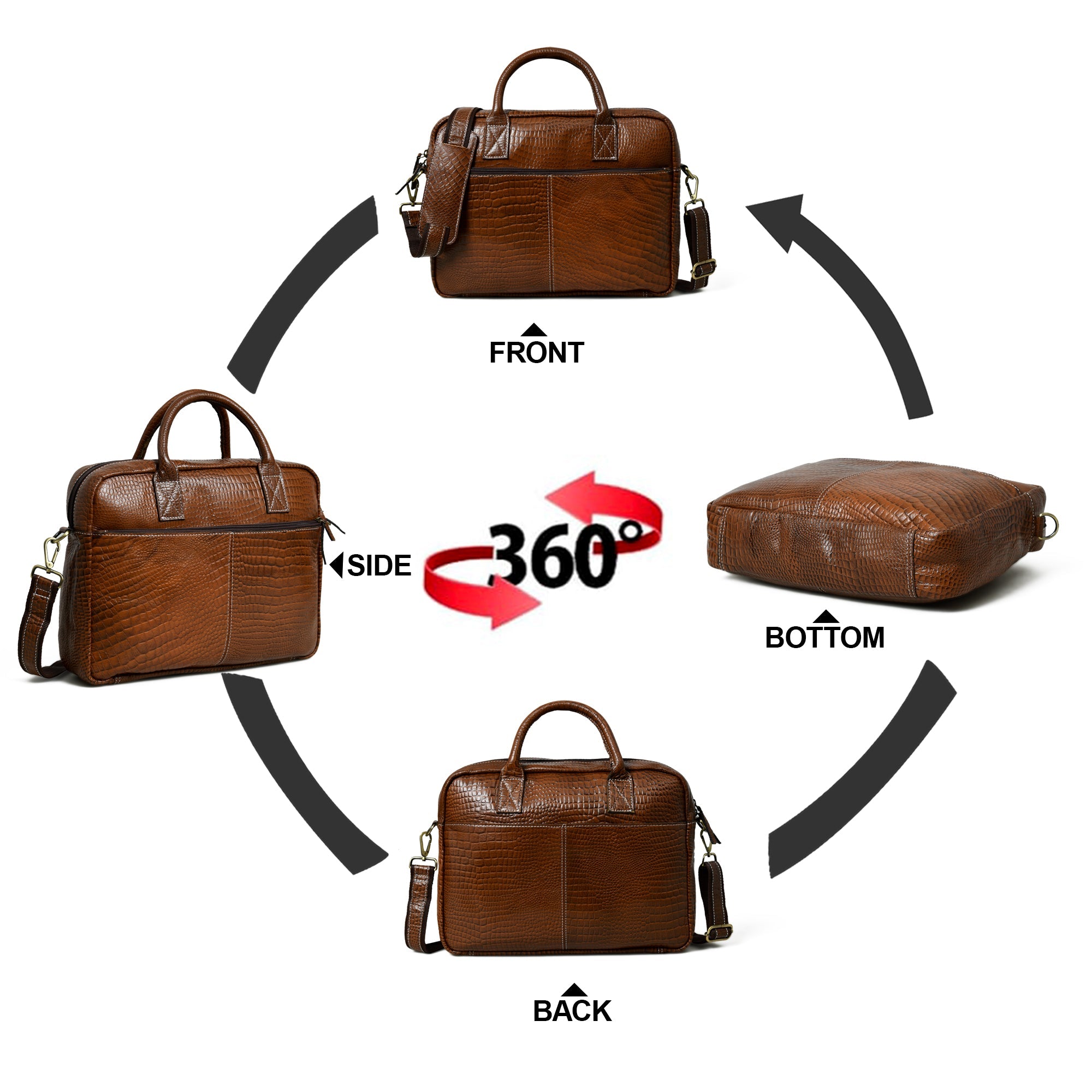 Laurent Slim Leather Briefcase- Brown