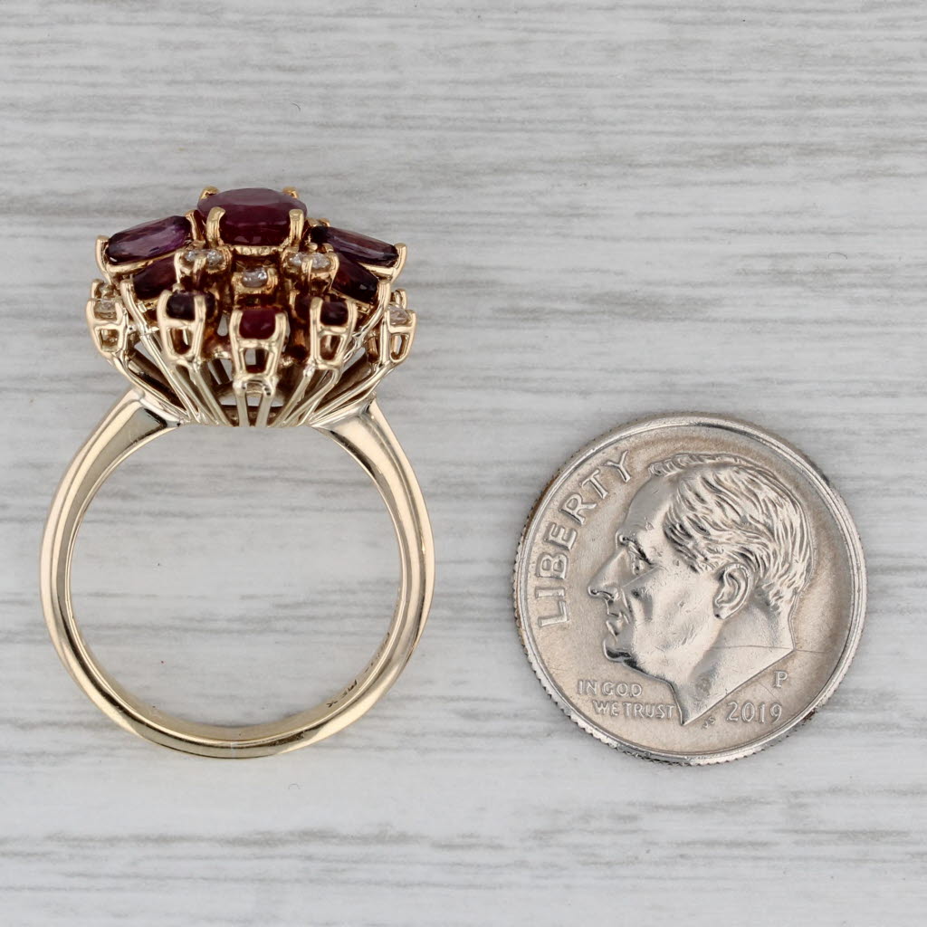 2.16ctw Ruby Diamond Cluster Cocktail Ring 14k Yellow Gold Size 5.75