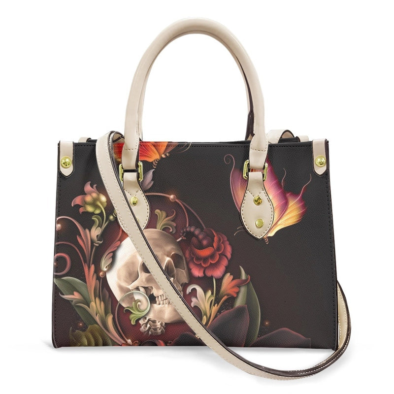 Halloween Women's Medium Pu Leather Human Floral Streetwear Square Hook Loop Customized Tote Bag