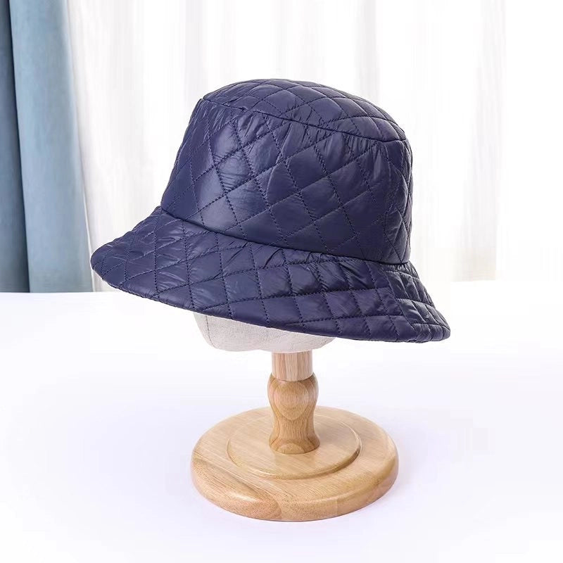 Ultra-light Down Cotton Checkered New Fisherman Hat For Men And Women With Autumn And Winter Warm Korean Net Red Basin Hat