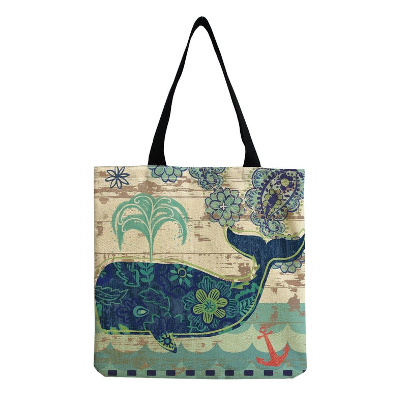 Women's Medium Linen Animal Beach Square Open Shopping Bags