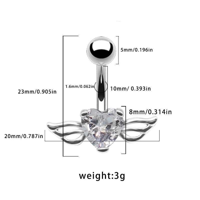 1 Piece Belly Rings Casual Minimalist Heart Shape Wings 316L Stainless Steel  Alloy Inlay Zircon Gold Plated Silver Plated