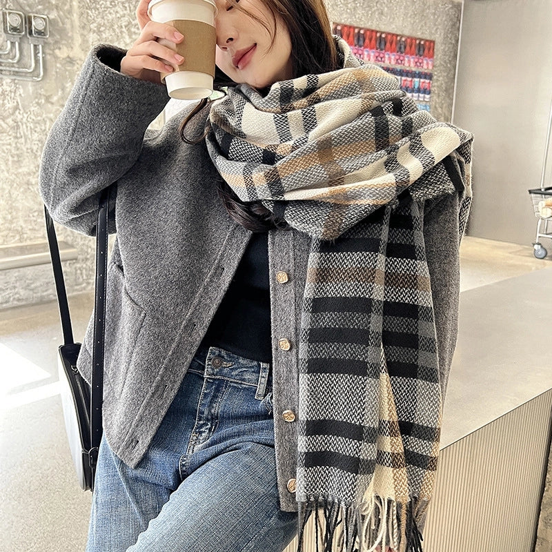 Unisex Lady Lattice Imitation Cashmere Scarf