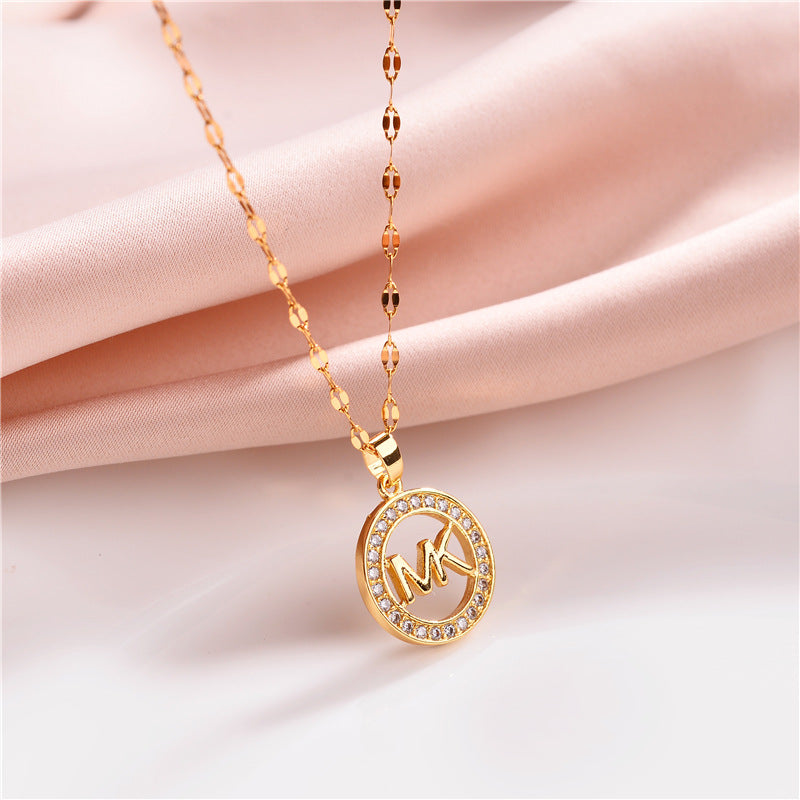 Letter Text Number Titanium Steel 18K Gold Plated Necklaces