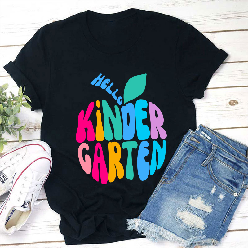 Personalized Grade Hello Colorful Apple Teacher T-Shirt