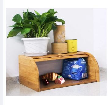 Large Bread Box Bread Basket Kitchen Counter Organizer - Roll Top Bread Box - Bread Box For Kitchen Countertop - Bamboo Wooden Boxes (Natural)