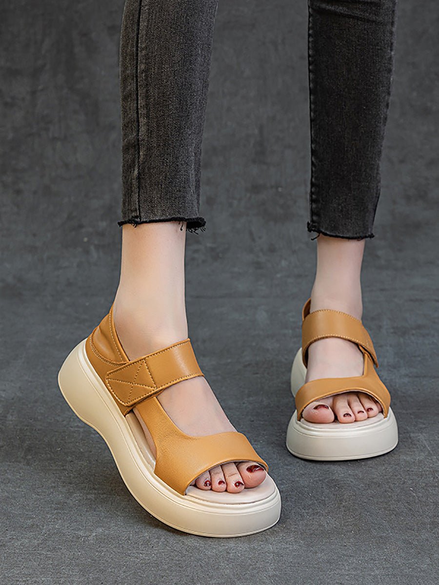 Women Summer Casual Genuine Leather Platform Sandals