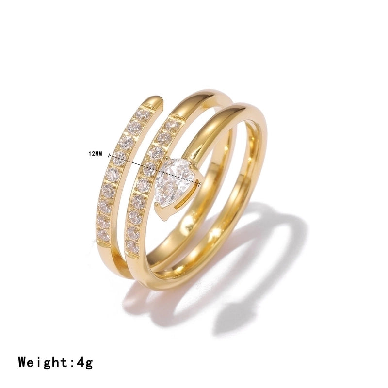 Exaggerated Luxurious Commute Snake 304 Stainless Steel Zircon White Gold Plated Gold Plated Inlay Rings