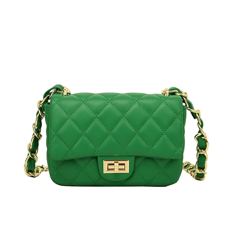 Women's Pu Leather Lingge Elegant Sewing Thread Square Flip Cover Shoulder Bag Crossbody Bag