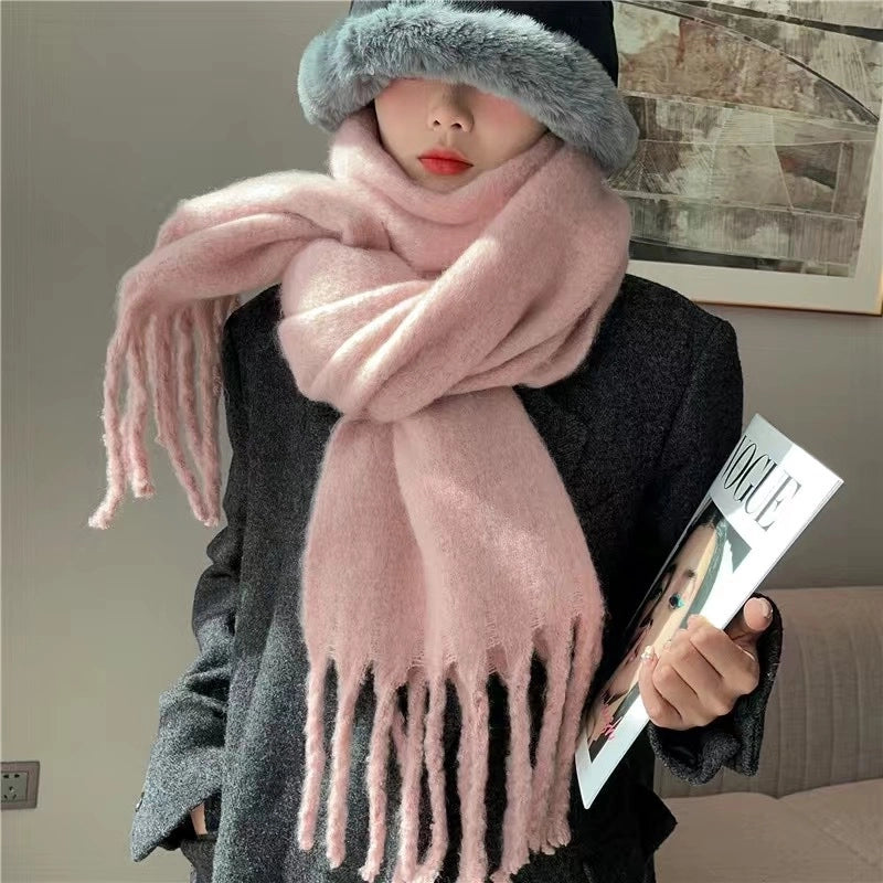 Women's Scarf Winter Solid Color Mohair Thickened New High-grade White Lazy Shawl Scarf Warm Fashion
