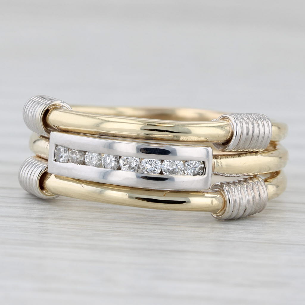 0.25ctw Diamond 3-Band Wedding Band 14k Yellow White Gold Size 11 Coil Accents
