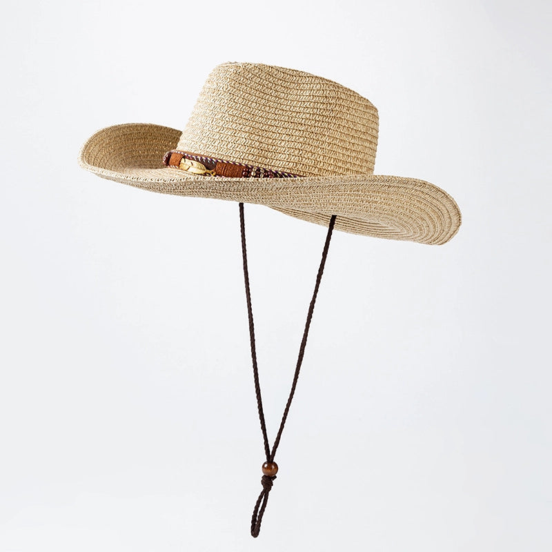 Sun Hat Men's Western Cowboy Straw Hat Outdoor Seaside Beach Hat Sunscreen Sun Hat Women's Big Brim Sun Hat