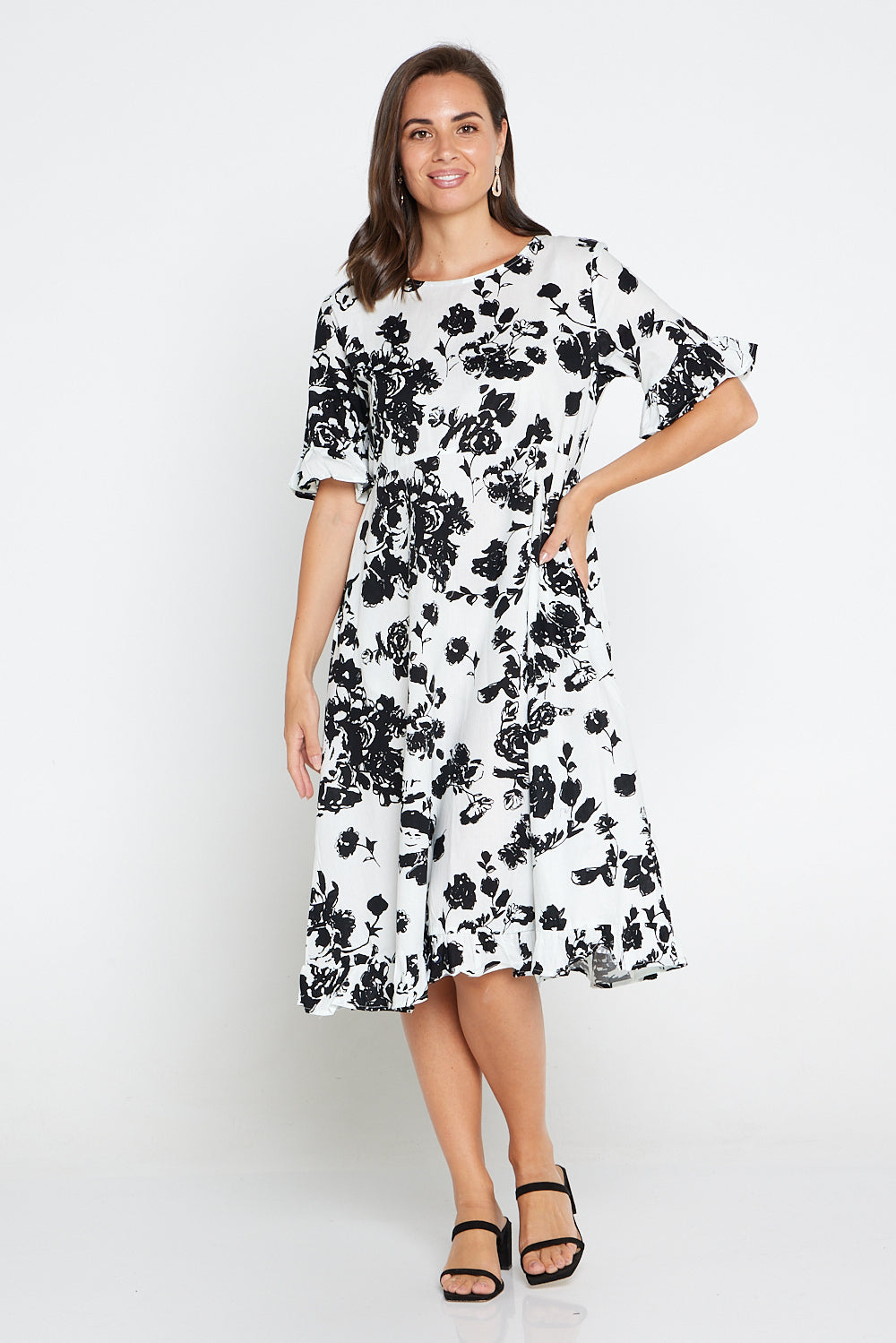 Nasira Cotton Dress - White/Black Floral