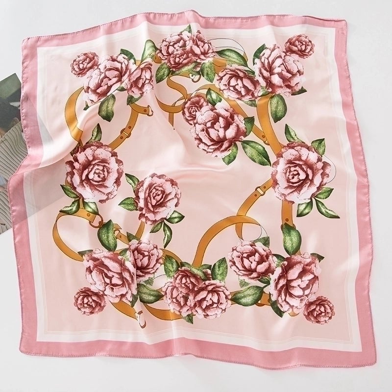 Women's Pastoral Letter Rose Satin Printing And Dyeing Dyeing Flowers Bandanas