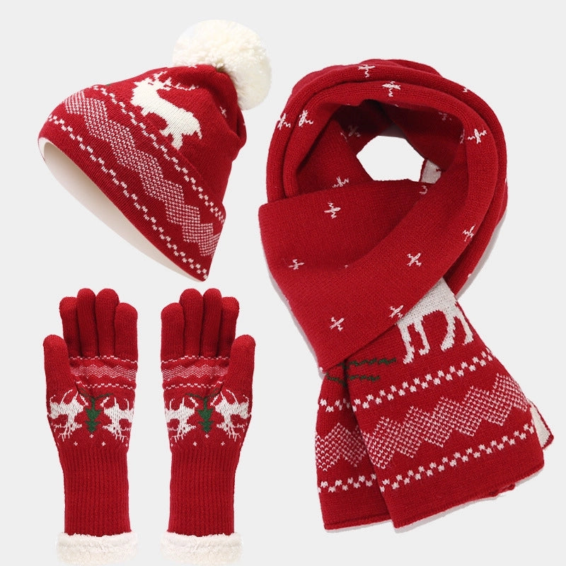 Women's Elegant Basic Minimalist Printing Acrylic Scarf Hat Gloves 3 Pieces Set