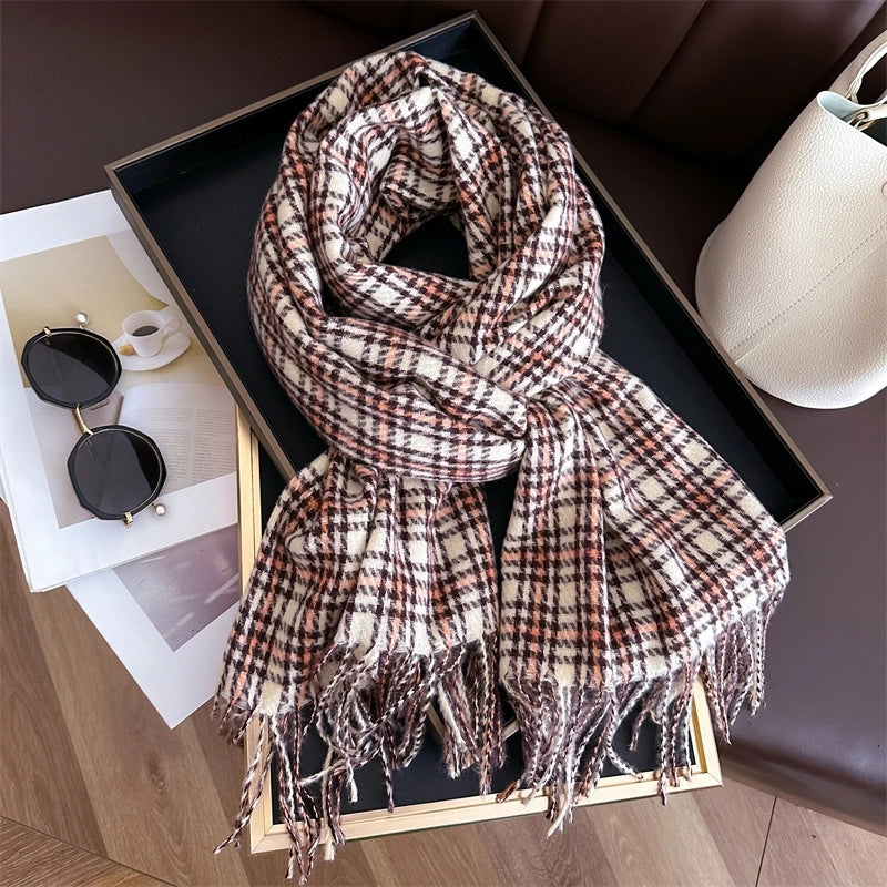 Retro Cashmere-like Plaid Warm Shawl Scarf Unisex Autumn And Winter Fashion All-Matching Tassel Scarf