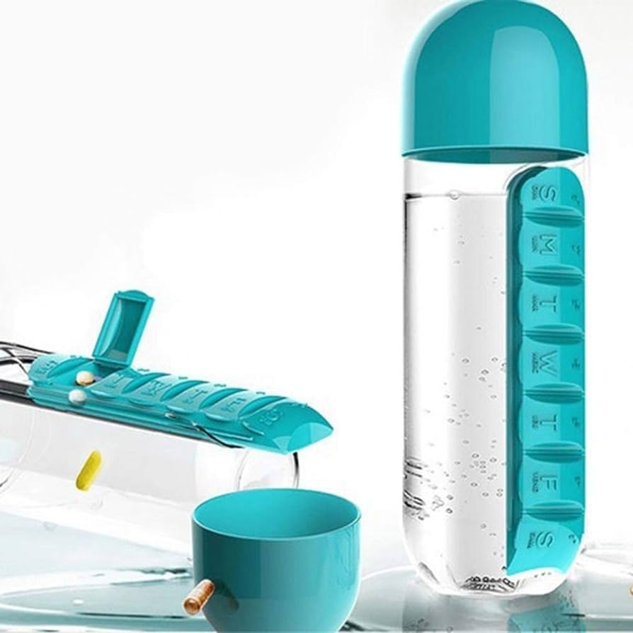 GENERIC 600ML PORTABLE WATER BOTTLE WITH PILL BOX ORGANIZER