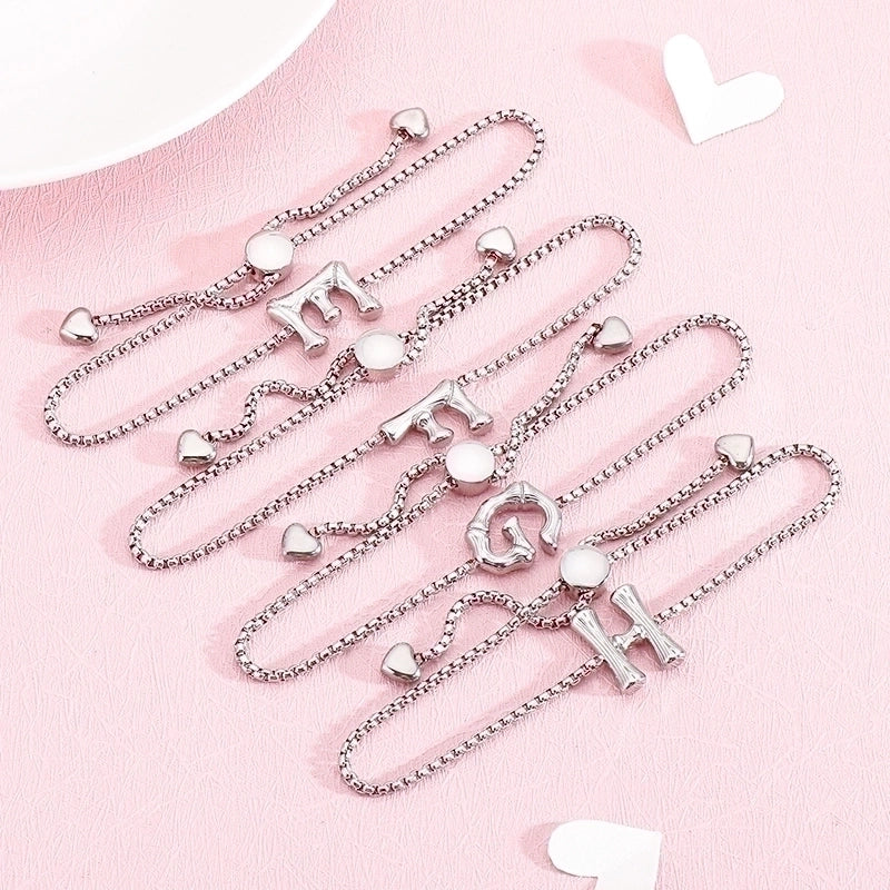 Casual Minimalist Letter Heart Shape Stainless Steel 18K Gold Plated Bracelets In Bulk
