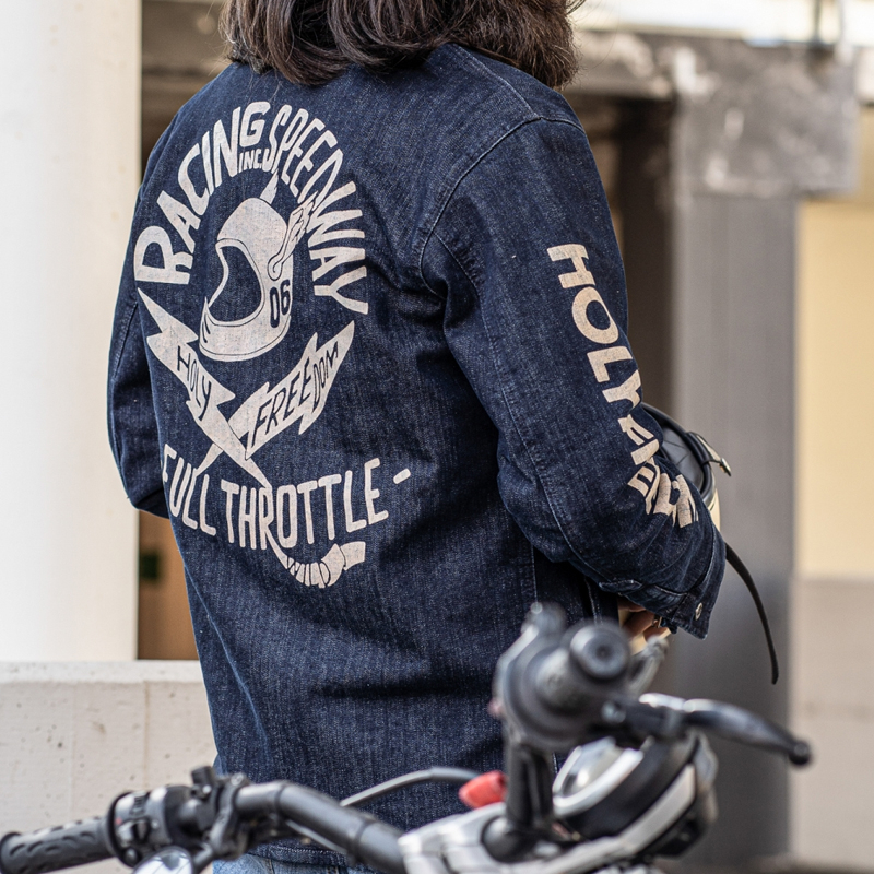 Retro Motorcycle Denim Print Single-Breasted Jacket
