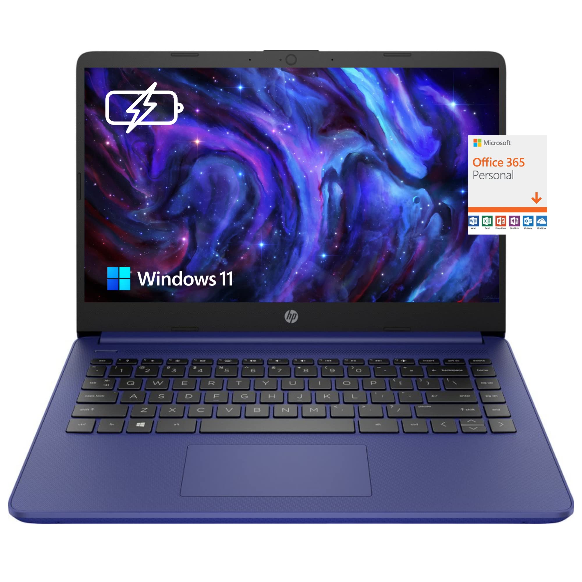 Laptop HP Stream 14 pulgadas, procesador Intel Celeron, memoria de 8 GB, almacenamiento eMMC de 64 GB, carga rápida, HDMI, batería dura hasta 11 horas, Office 365 1 año, Win11 S, microfibra